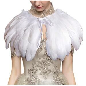 3795 Fashion Feather Cape Stole Black White Beige Shawl Burning Man